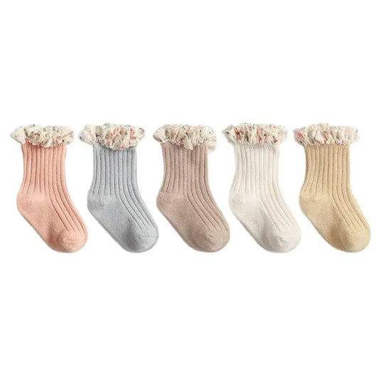 3-Pack New Flare Baby Girls Socks – Chiffon Floral Princess Lace Mid-Tube Socks (0-5Y)