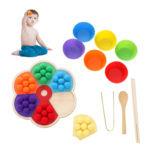 Baby Wooden Montessori Rainbow Color Sorting Toy – Sensory Touch & Finger Refinement Game