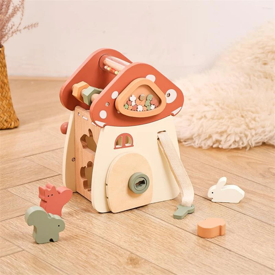 Jouet musical Montessori en bois pour bébé – Puzzle de blocs de construction en forme de champignon pour l'apprentissage précoce