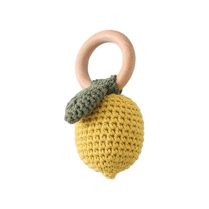 Hochet et anneau de dentition au citron - Cadeau réconfortant et nouveau-né en forme de fruit au crochet