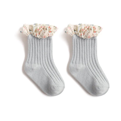 Lot de 3 paires de chaussettes évasées pour bébé fille – Chaussettes mi-tubes en mousseline de soie, motif princesse et dentelle (0-5 ans)