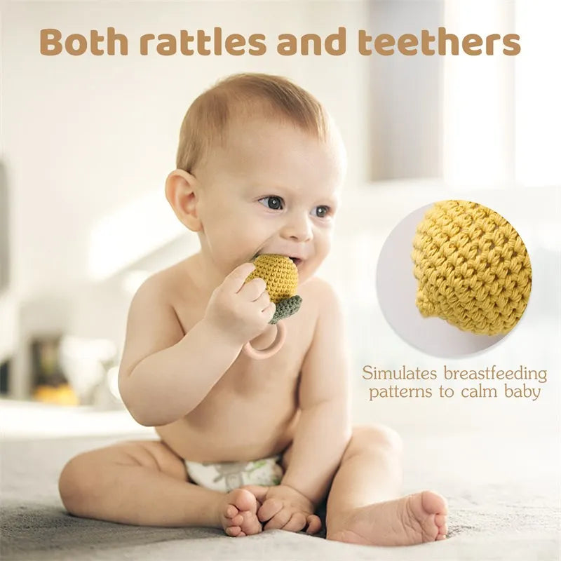 Lemon Rattle & Teether - Crochet Fruit Comfort & Newborn Gift