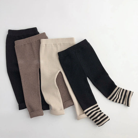 Autumn Winter High Elastic Knitted Kids Sweater Pants Skinny Solid Toddler Boys Girls Leggings Trousers for 1-6y