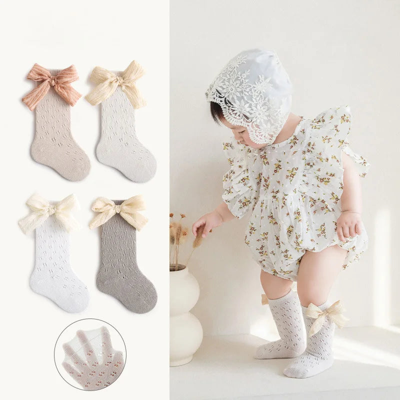 4 Paar/Packung aushöhlende Netzsocken für Babys und Mädchen – knielange Strumpfhosen für den Sommer (Säugling/Kleinkind)