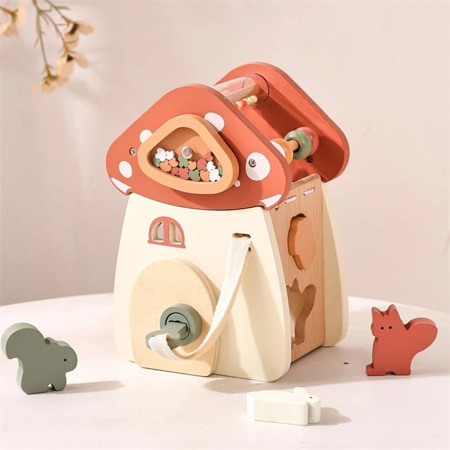 Baby Wooden Montessori Musical Toy – Mushroom Building Blocks Puzzle for Early Learning