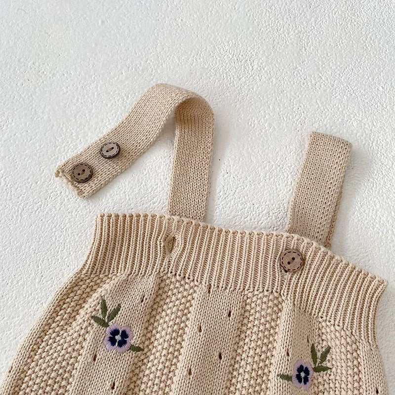 Ensemble de vêtements pour bébé fille avec broderie florale, pull en tricot beige et body