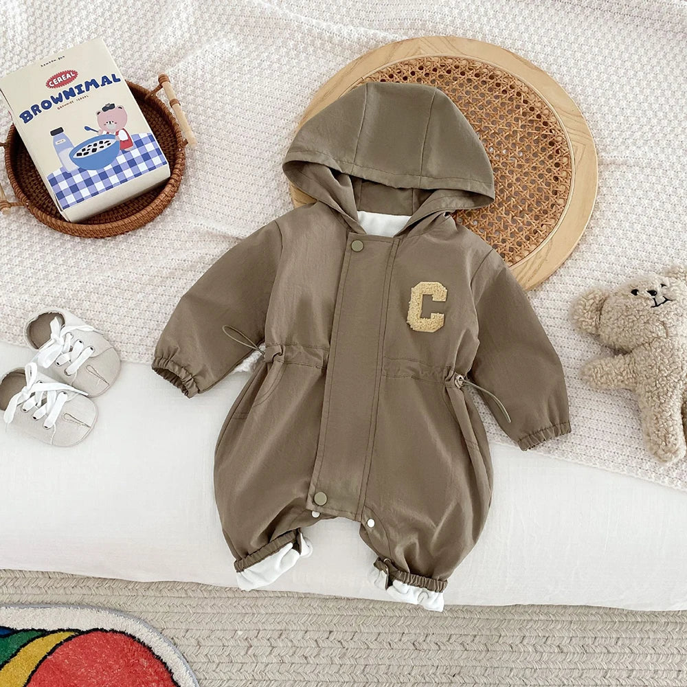 Barboteuse d'automne pour bébé de 0 à 2 ans, combinaison unisexe à capuche double couche, vêtements chauds pour tout-petits