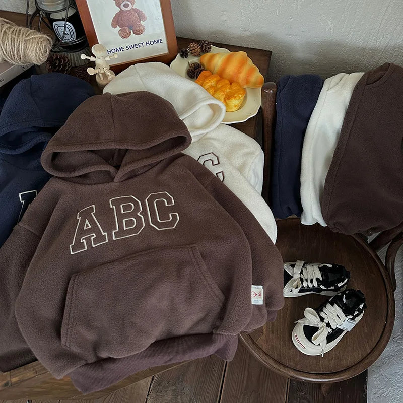 Ensemble de vêtements d'hiver pour enfants, doublure en fourrure, ensemble sweat à capuche et pantalon, survêtement 2 pièces pour garçons et filles