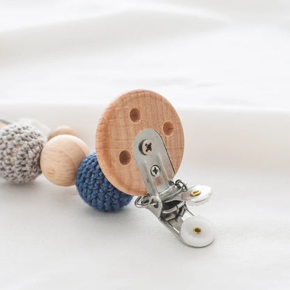 Wood Teether & Baby Bed Hanging Rattle Toy - Crochet Animal Comfort & Stroller Decor