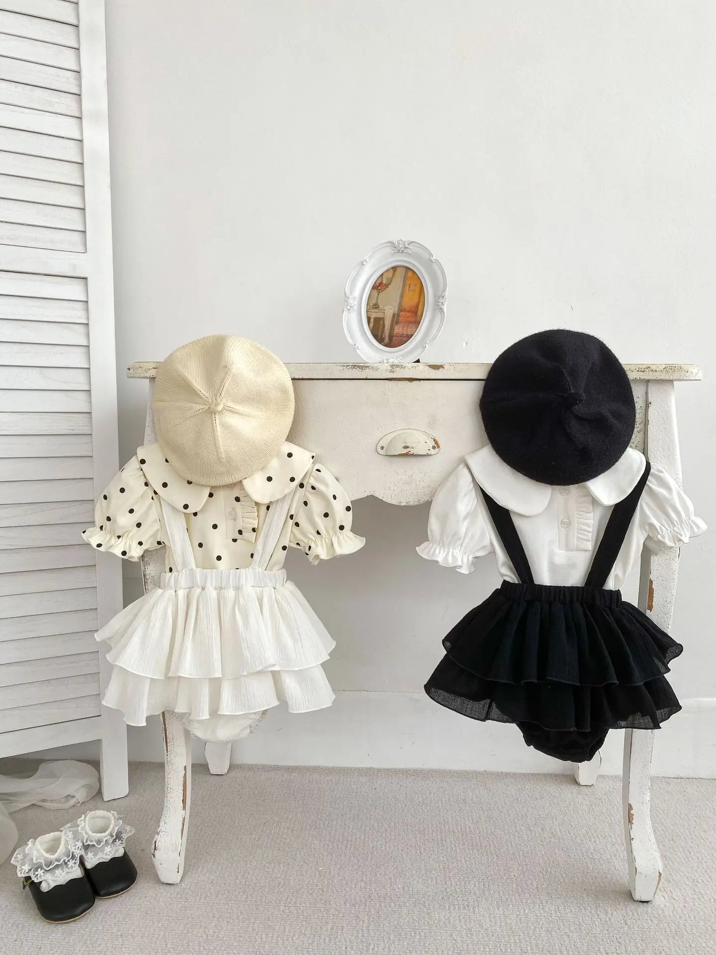 Kleidungsset für Kinder und Baby-Mädchen – Prinzessinnenbluse mit großem Kragen und Spitzen-Body, 2-teiliges Outfit