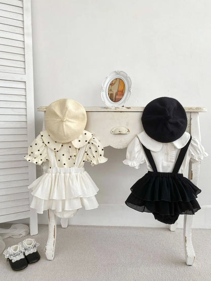 Kids Baby Girls Clothing Set – Big Collar Princess Blouse & Lace Bodysuit 2-Piece Outfit