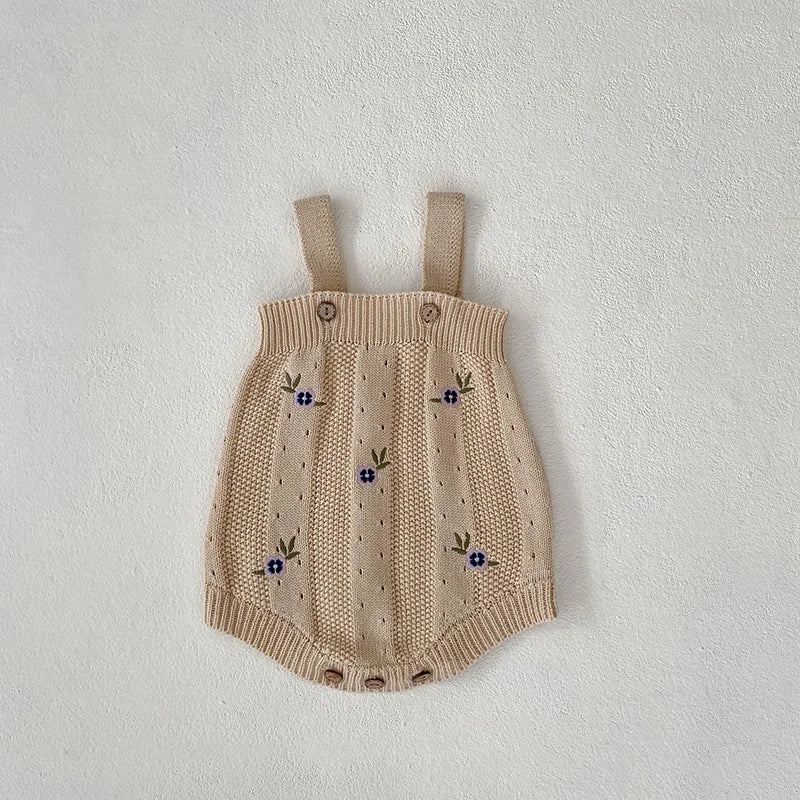 Ensemble de vêtements pour bébé fille avec broderie florale, pull en tricot beige et body