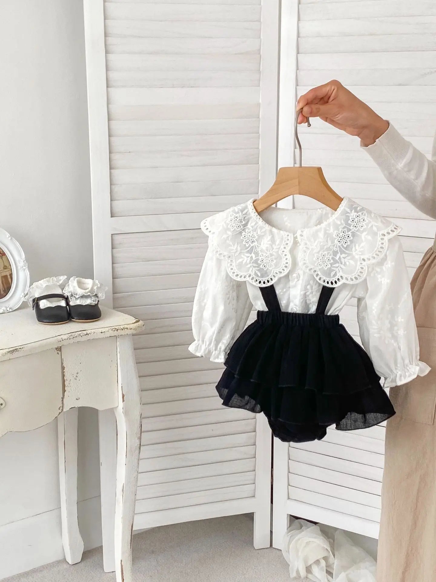 Kids Baby Girls Clothing Set – Big Collar Princess Blouse & Lace Bodysuit 2-Piece Outfit