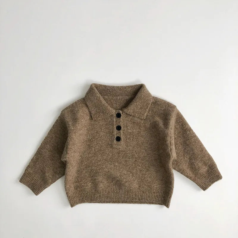 1–6 Jahre Herbst-Strickpullover für Jungen – einfarbiger Pullover mit Umlegekragen und Oberbekleidung für Mädchen