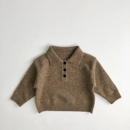 1-6Y Autumn Boys Knit Sweater – Solid Color Turn-Down Collar Pullover & Girls Outwear