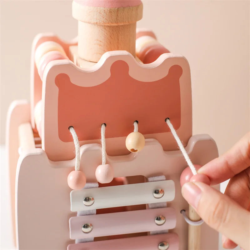 Jouet musical Montessori en bois pour bébé – Puzzle de blocs de construction en forme de champignon pour l'apprentissage précoce