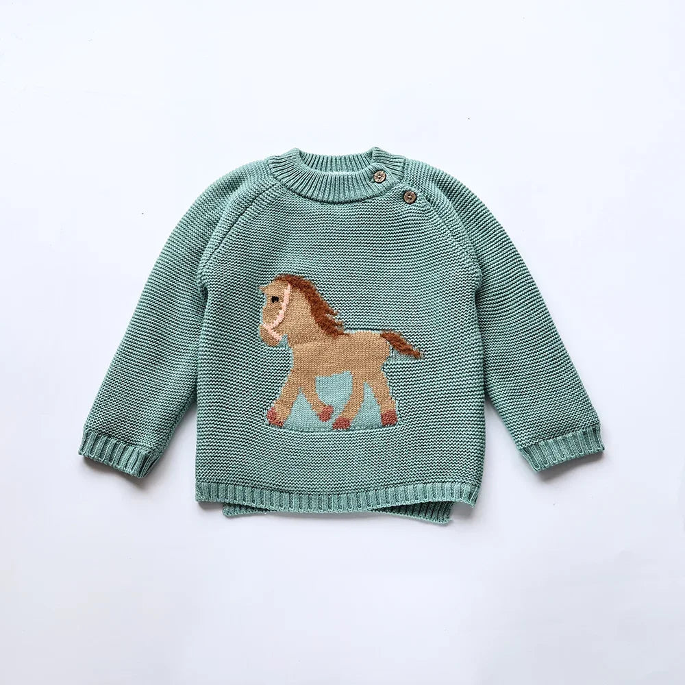 Winter New Cartoon Kids Sweater Fur-Lined Fleece Knitwear Pullover Coat