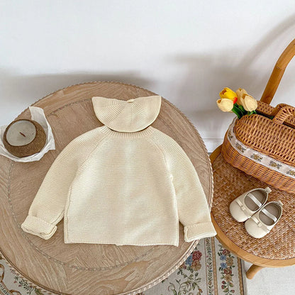 Pull d'automne brodé d'animaux pour bébé fille – Cardigan beige en tricot à col rond (0-3 ans)