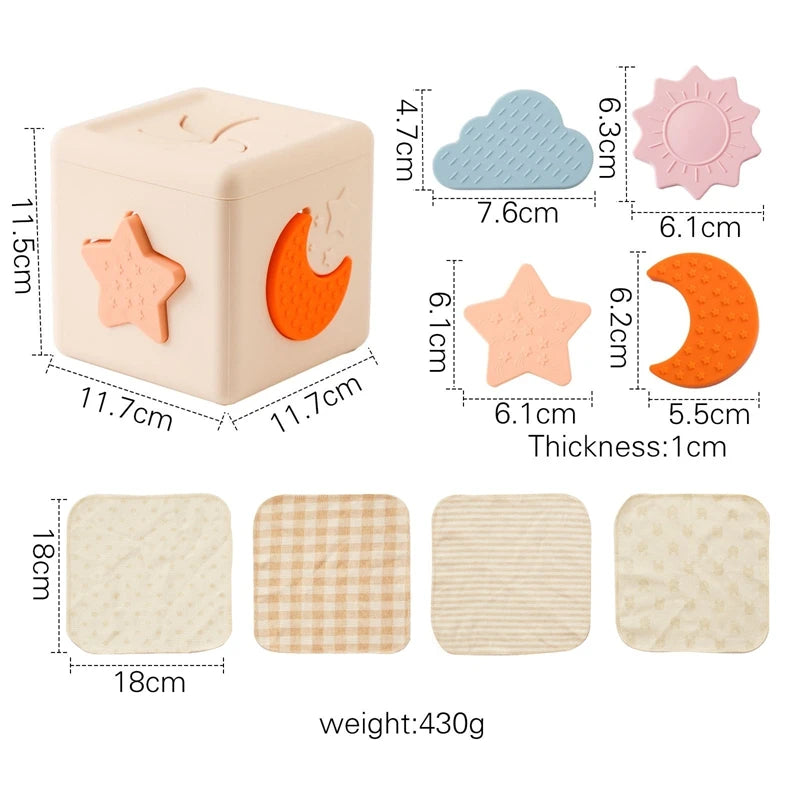 Montessori Baby Busy Board - Cotton Tissue Box & Rattle Toy