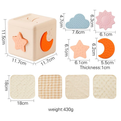 Montessori Baby Busy Board - Cotton Tissue Box & Rattle Toy