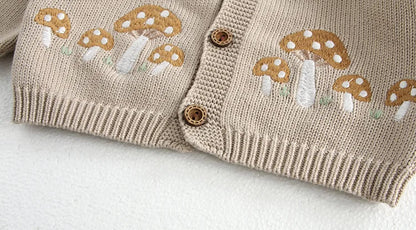 Autumn 0-3Y Baby Sweater Girls Mushroom Embroidery Cardigan Boys Knitted Coat with Optional Bodysuit