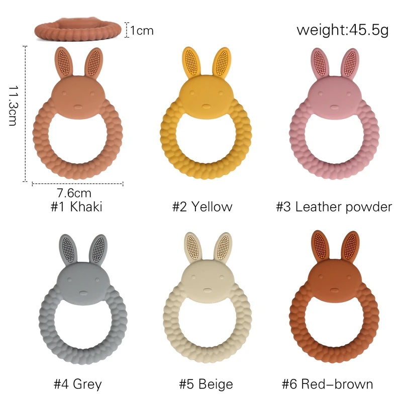 Anneau de dentition en silicone pour bébé en forme de lapin – Jouet de dentition sûr et apaisant