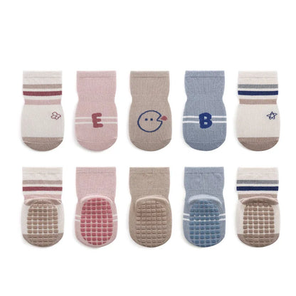 5 Paar/Packung Anti-Rutsch-Socken für Babys im Herbst – Cartoon-Socken für den Innenbereich und im Boden für Kleinkinder (0–5 Jahre)