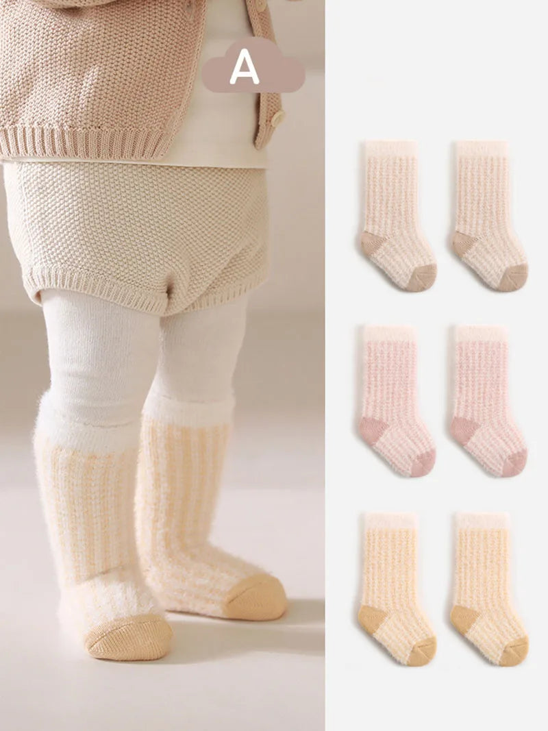 New Winter Baby Thickened Socks – Color-Blocked Striped Tube Socks for Toddlers