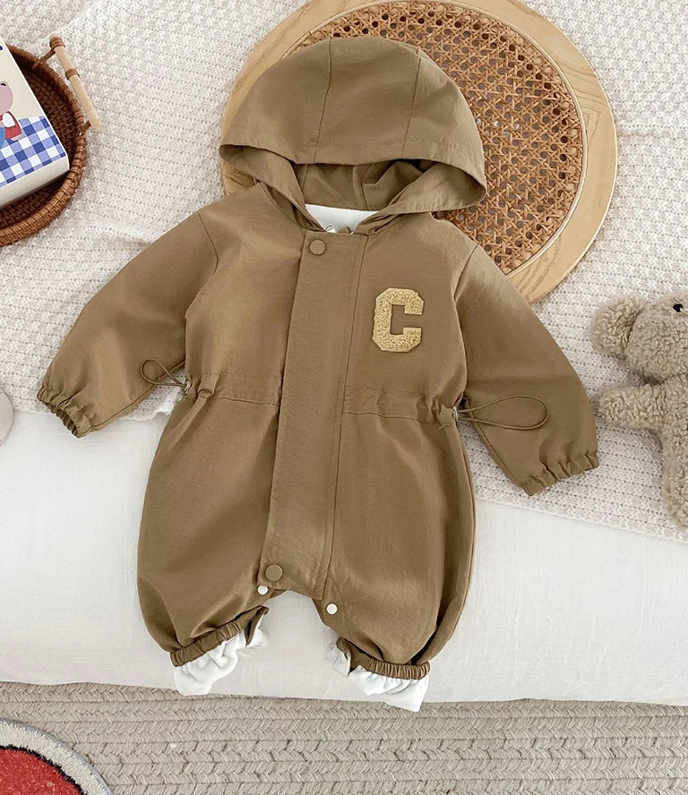 Barboteuse d'automne pour bébé de 0 à 2 ans, combinaison unisexe à capuche double couche, vêtements chauds pour tout-petits