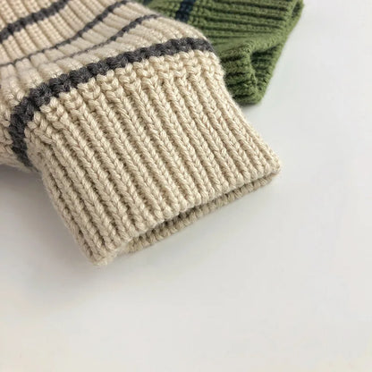 Herbstlicher Kinderpullover mit Stehkragen und Streifen – Pullover für Jungen und Strickjacke mit halbem Reißverschluss für Mädchen