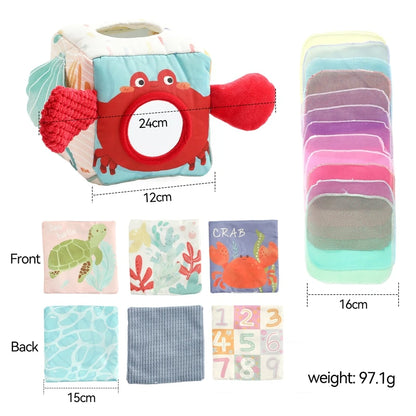 Montessori Baby Busy Board - Cotton Tissue Box & Rattle Toy