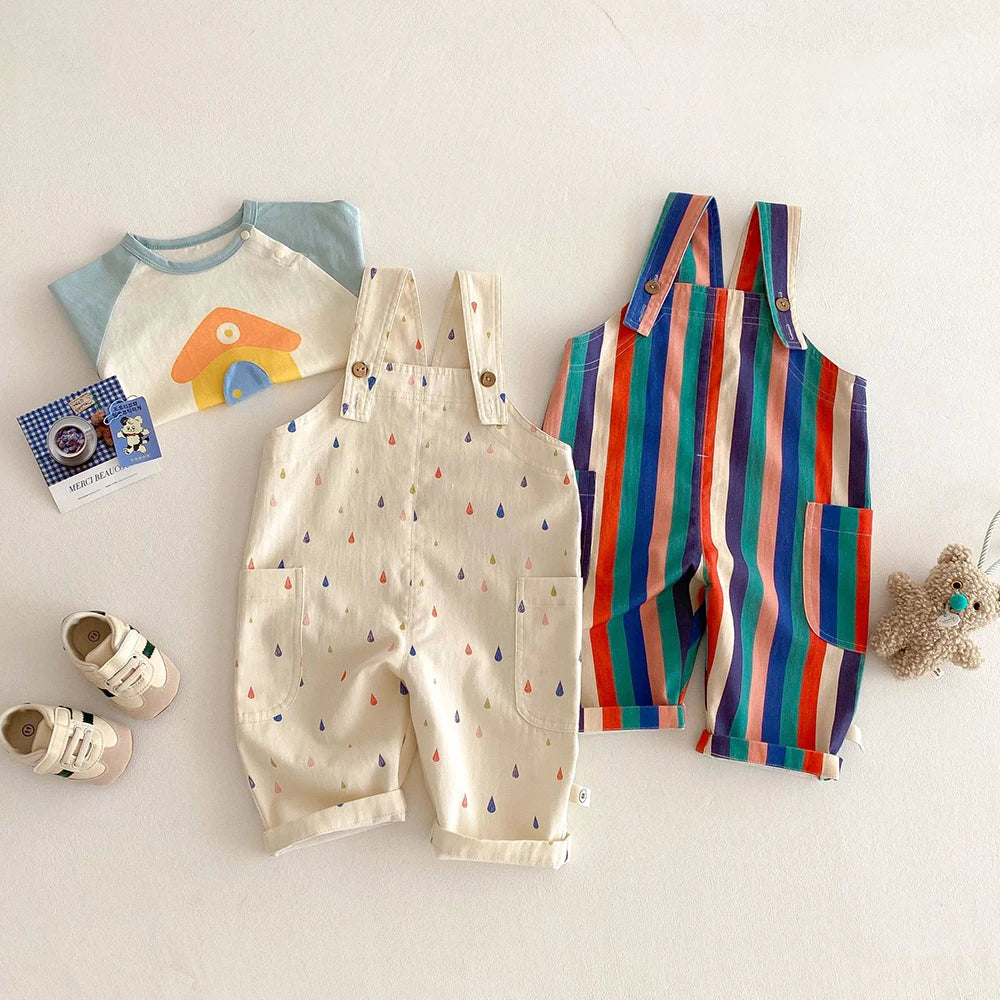 Spring Kids Clothes Fashion Overalls Polk Dot Jumpsuits Striped Overalls Children Play Suit