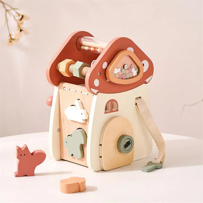 Jouet musical Montessori en bois pour bébé – Puzzle de blocs de construction en forme de champignon pour l'apprentissage précoce