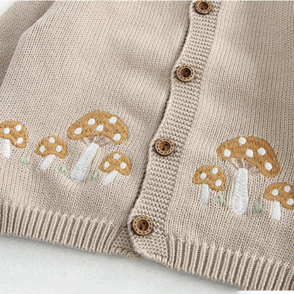 Autumn 0-3Y Baby Sweater Girls Mushroom Embroidery Cardigan Boys Knitted Coat with Optional Bodysuit