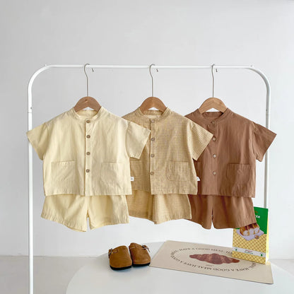 Ensemble de vêtements décontractés pour enfants : chemise à manches courtes et pantalon, ensemble 2 pièces pour garçons