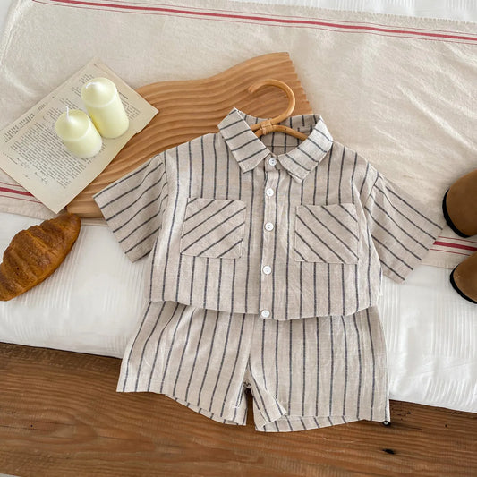 Summer Boys Clothing Set – Turn-Down Collar Shirt & Shorts 2-Piece Tracksuit