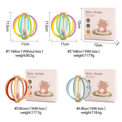 Baby Rattle & Rain Drum - Wooden & Silicone Sensory Teether Toy