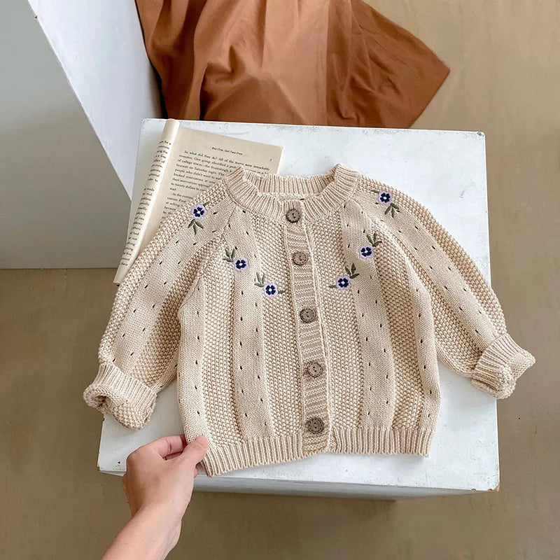 Kleinkind Baby Mädchen Kleidung Set Stickerei Blume Stricken Pullover Beige Body Infant Mädchen Outfit