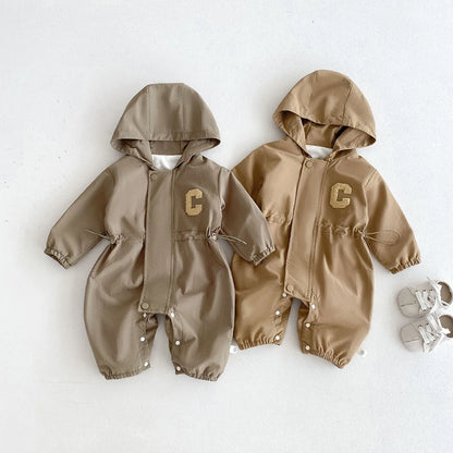 Herbst Baby Strampler Outdoor Jacke 0-2Y Unisex Mit Kapuze Doppel-Schicht Overall Kleinkind Warme Oberbekleidung