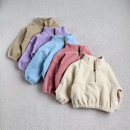 Winter Baby Sports Suit Solid Color Fleece Hoodies Suit Toddler Loose Outwear 2PCS (0-3T)