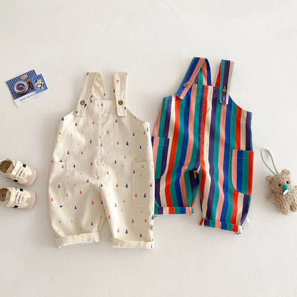 Spring Kids Clothes Fashion Overalls Polk Dot Jumpsuits Striped Overalls Children Play Suit