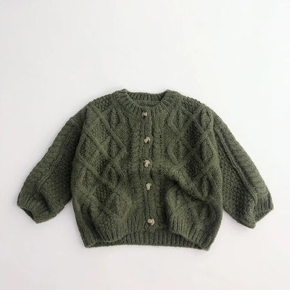 Kinderkleidung Einreihiger Mädchenpullover Kurzer Stil Jungen Strickjacken Strickpullover 1-7 Jahre