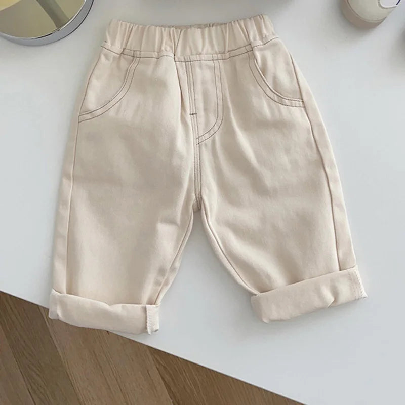 Baby Pants Solid Kids Jeans Casual Boys Denim Pants Soft Girls Fashion Trousers