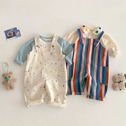 Spring Kids Clothes Fashion Overalls Polk Dot Jumpsuits Striped Overalls Children Play Suit