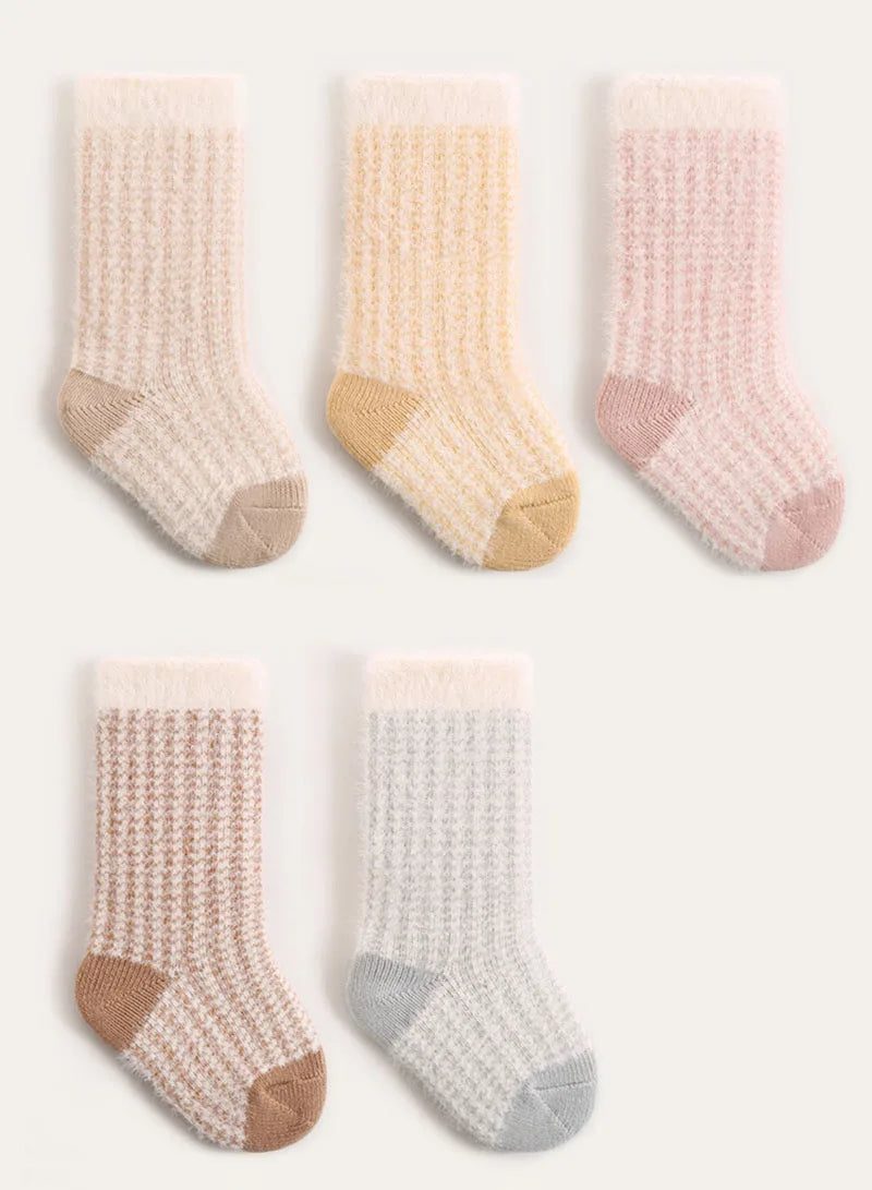 New Winter Baby Thickened Socks – Color-Blocked Striped Tube Socks for Toddlers