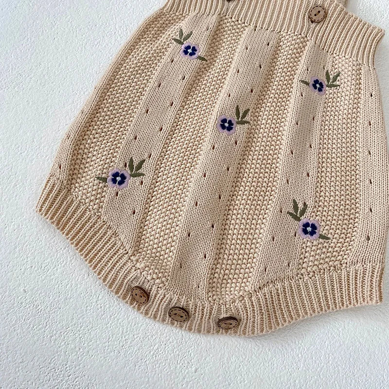 Toddler Baby Girl Clothing Set Embroidery Flower Knit Sweaters Beige Bodysuit Infant Girls Outfit