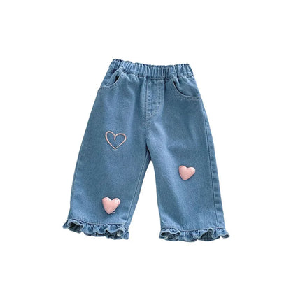 New Spring Girls Jeans – Cute Three-Dimensional Love Trousers for (0-5T)