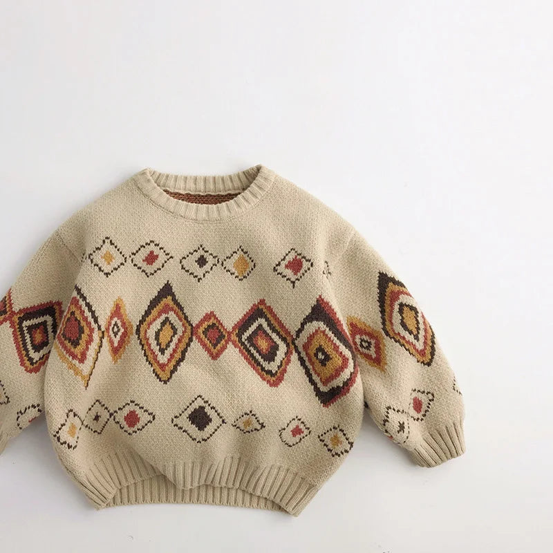 Autumn Winter Colorful Grid Kids Sweater – Retro Boys Pullover & Thicken Girls Knit Coat