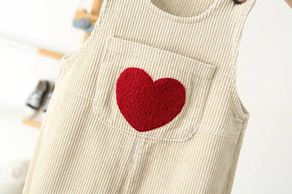 1-4Y Spring Kids Baby Clothes Heart Embroidery Baby Boys Girls Bib Pants Solid Overalls Corduroy Casual Suspender Outwear