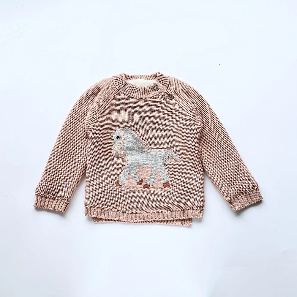 Winter Neue Cartoon Kinder Pullover Pelz-Gefüttert Fleece Strickwaren Pullover